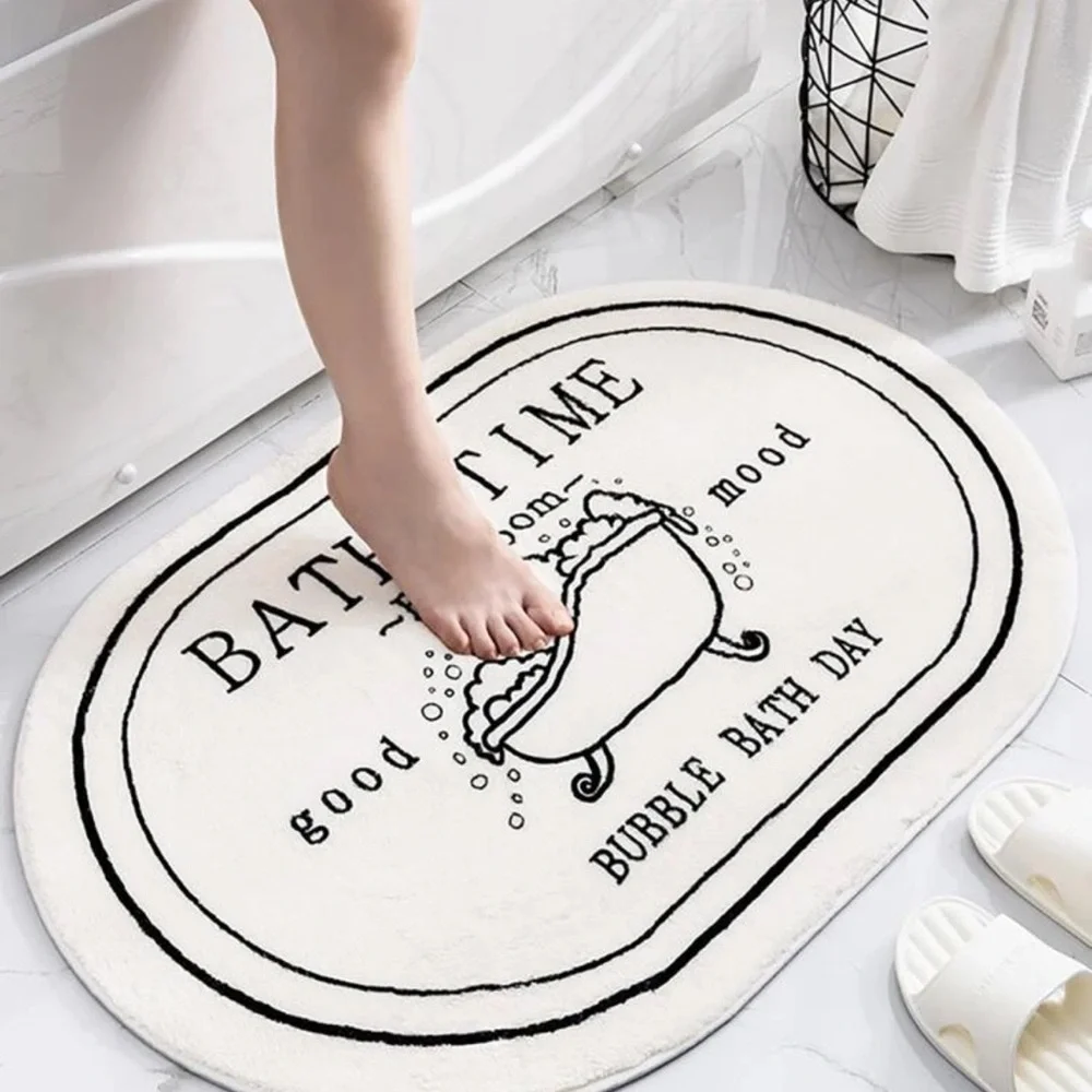 Elliptical Healing Style Imitate Cashmere Water Absorbent &Non-slip Bathroom Mat